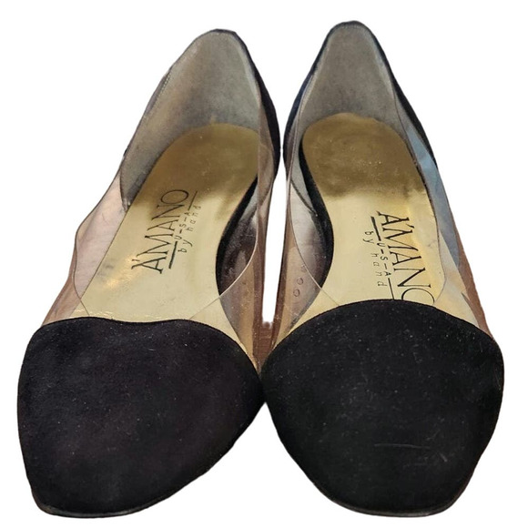 Vintage Amano Hand Made Woman's Shoes sz 6.5 made in USA Clear and Black - Picture 1 of 5